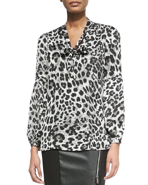 Michael Kors Leopard print Blouse with Bow Tie, Sz M 